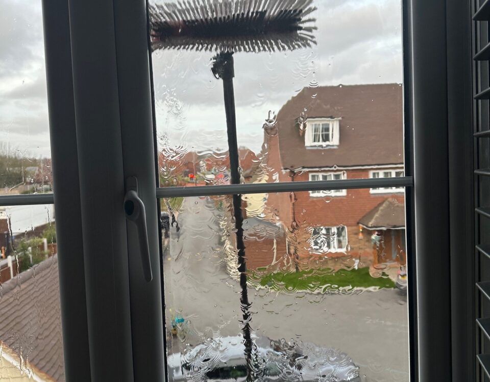 Wet glass from a window cleaner