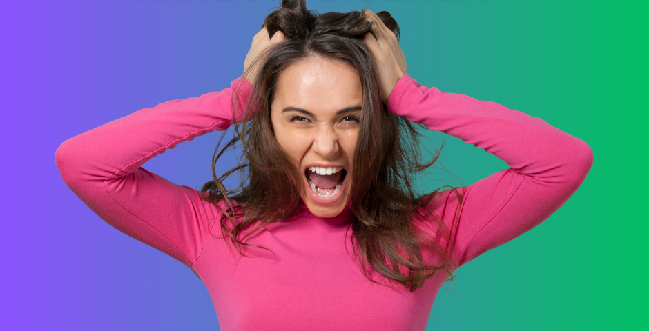 A photo of a woman wearing pink looking very frustrated and asking the question Why cant I find a reliable window cleaner?